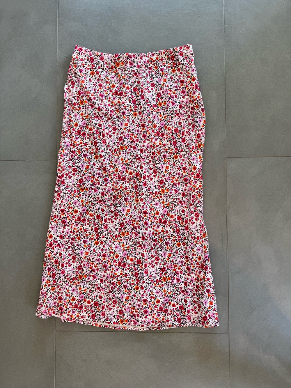 Anthropologie Floral Full Length Skirt in Pink, Red and Orange